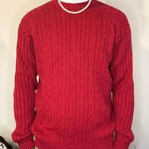 Vintage cozy Bill Blass Red cable knit sweater size XL